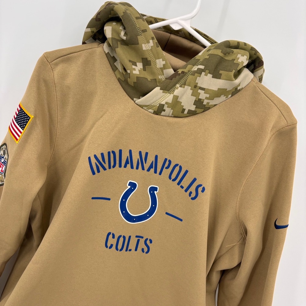 Nike Indianapolis Colts Hoodie Mens L Tan Excellent Salute to Service Camo NFL